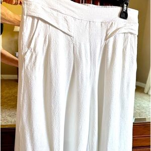 WHITE washable Linen wide leg capris